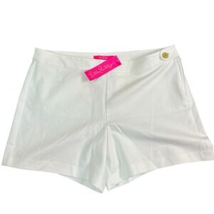 Lilly Pulitzer Alessi Stretch Women's White Shorts Size 14 Gold Button NWT